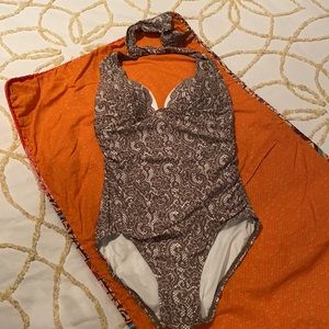 DKNY NWT shirred halter one piece swimsuit